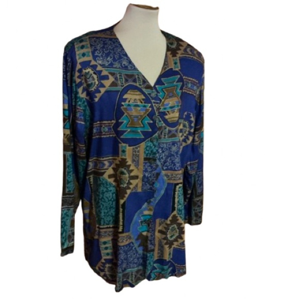 Vtg 80s bright geometric Button down Top